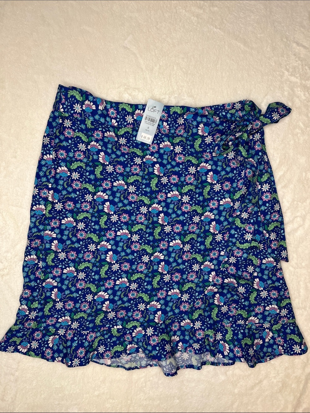 LOFT Navy Floral Wrap Skirt Size 8P NEW